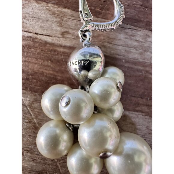 Givenchy Vintage Faux Pearl Cluster Dangle Earrings With Rhinestone Accents - Picture 6 of 8